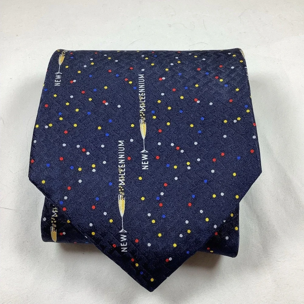 New Millennium Polka Dot Tie Navy Champagne Flutes Silk Men's Necktie